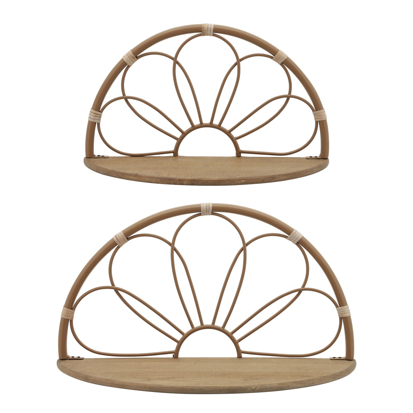 Metal, S/2 11/13" Arched Flower Wall Shelves,brown