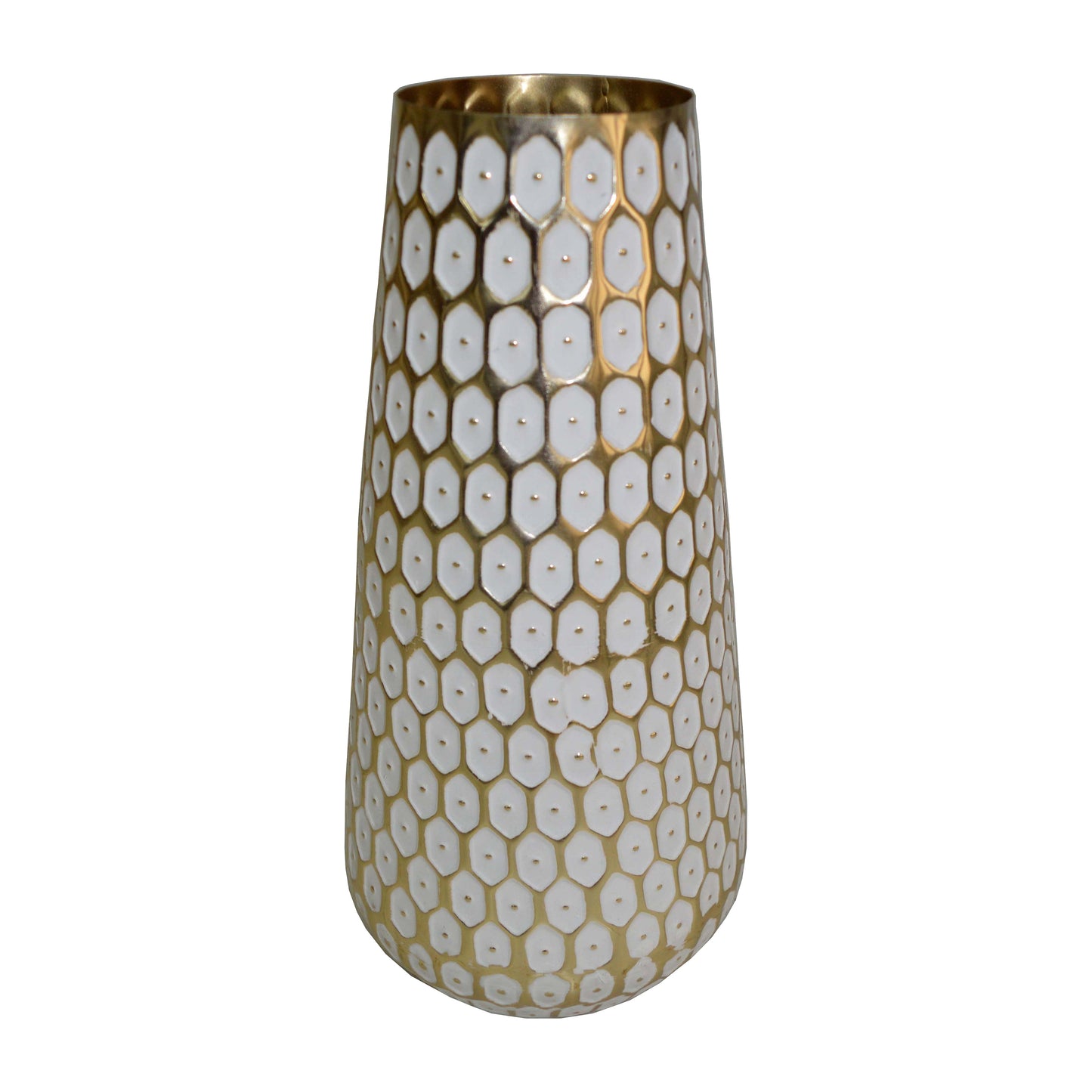 Metal, 14" Tribal Vase, Gold