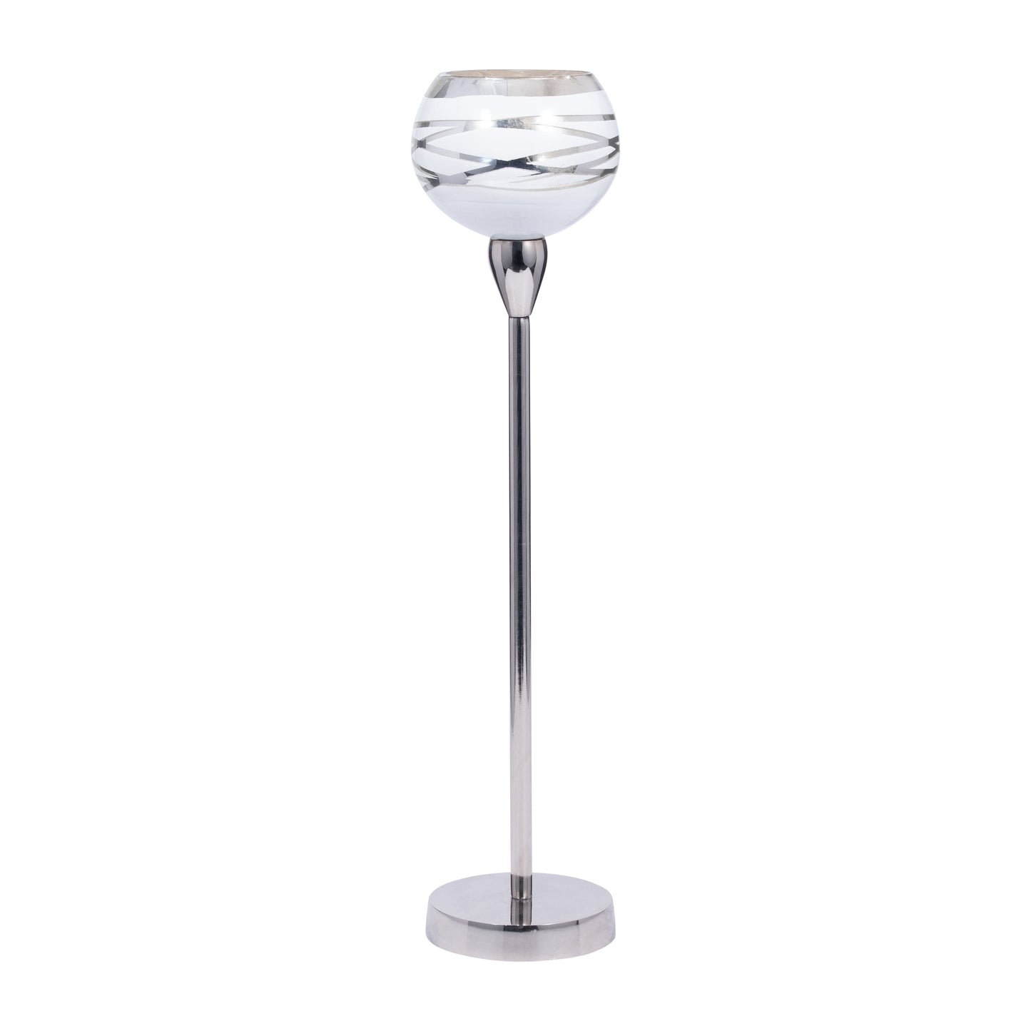 Glass, 19" Votive Holder W/ Stand, White/silver