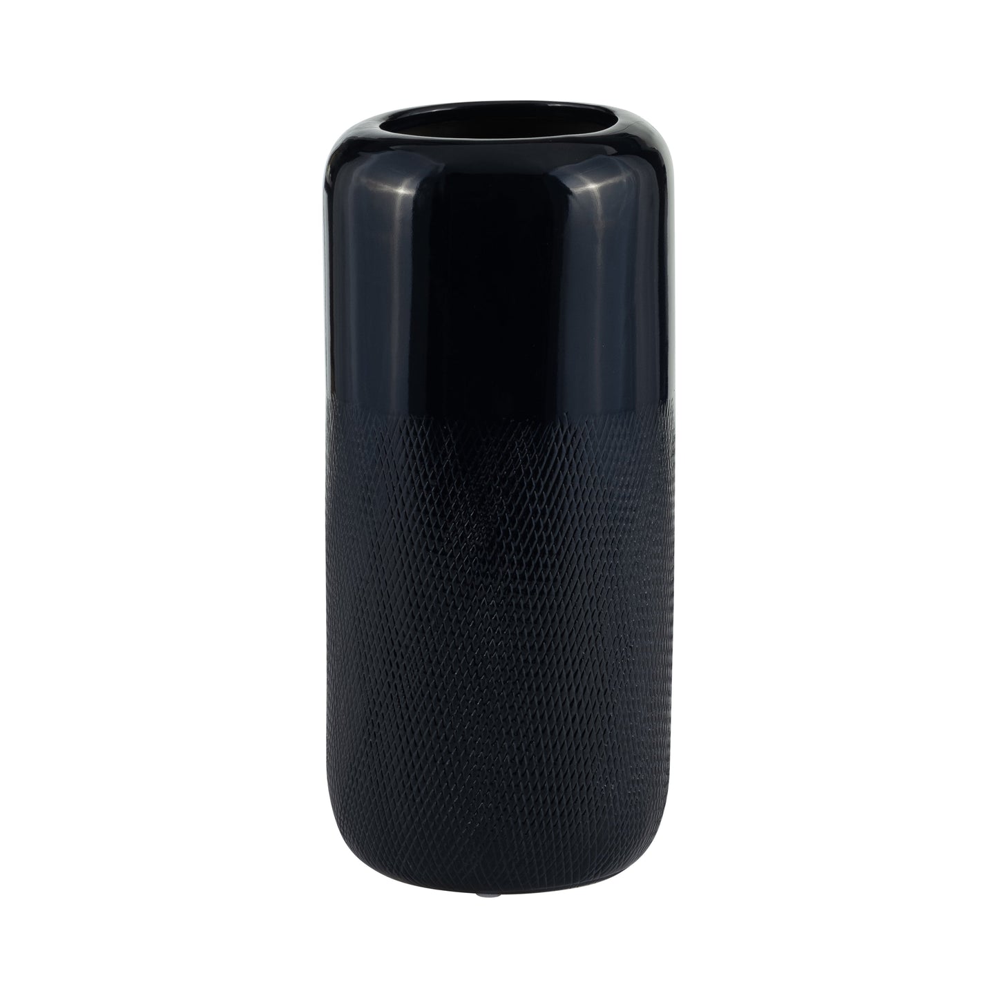 Cer, 12"h Grooved Vase, Navy Blue
