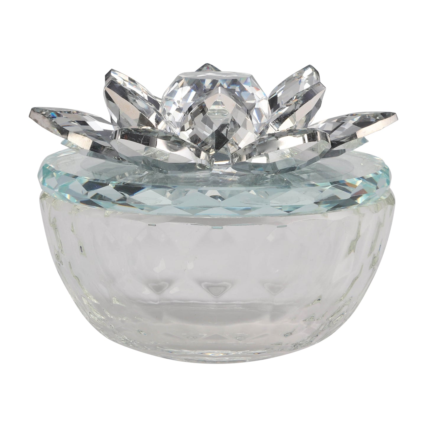 Glass Trinket Box Clear W/silver Lotus Top