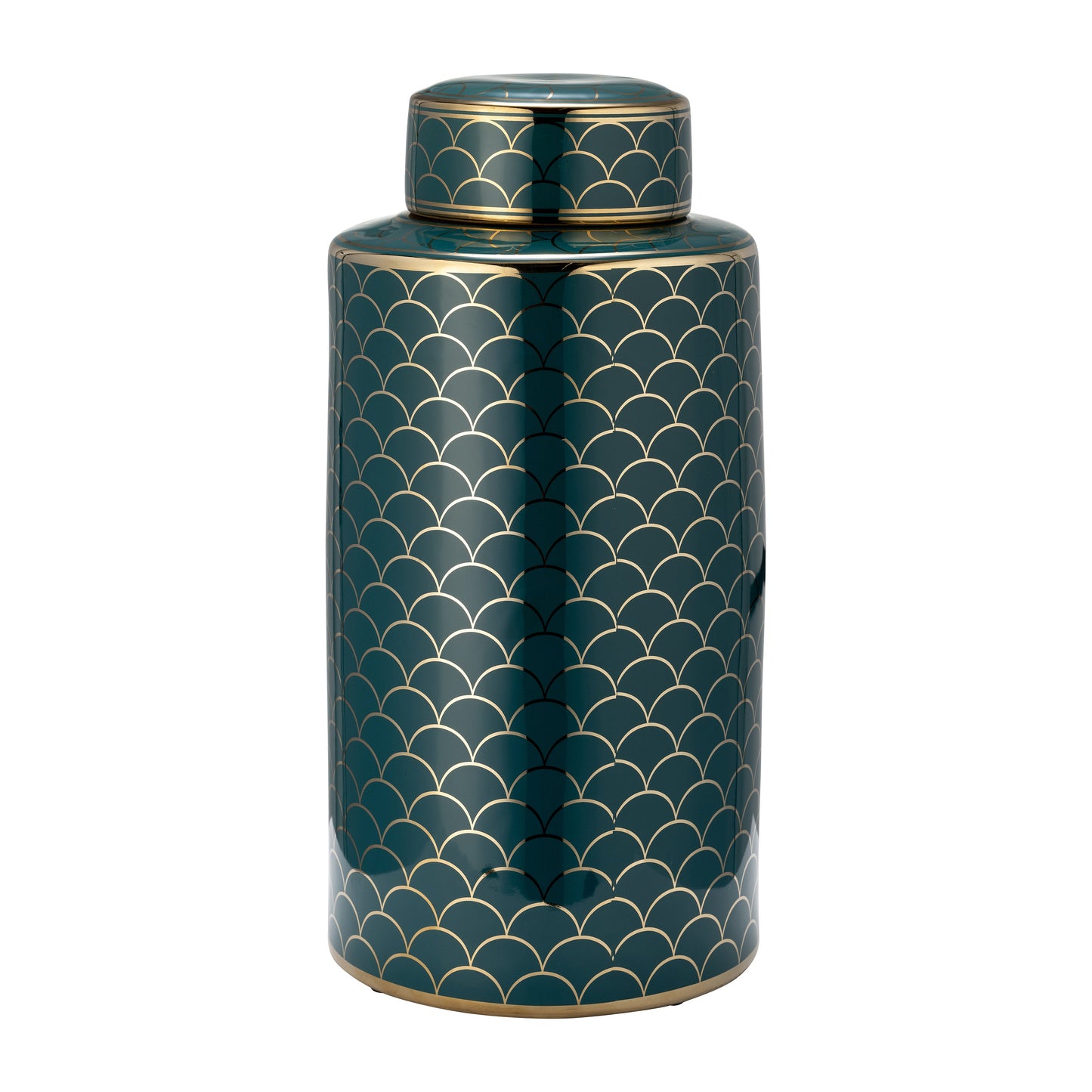 Cer, 16" Crackle Jar W/ Lid, Gold