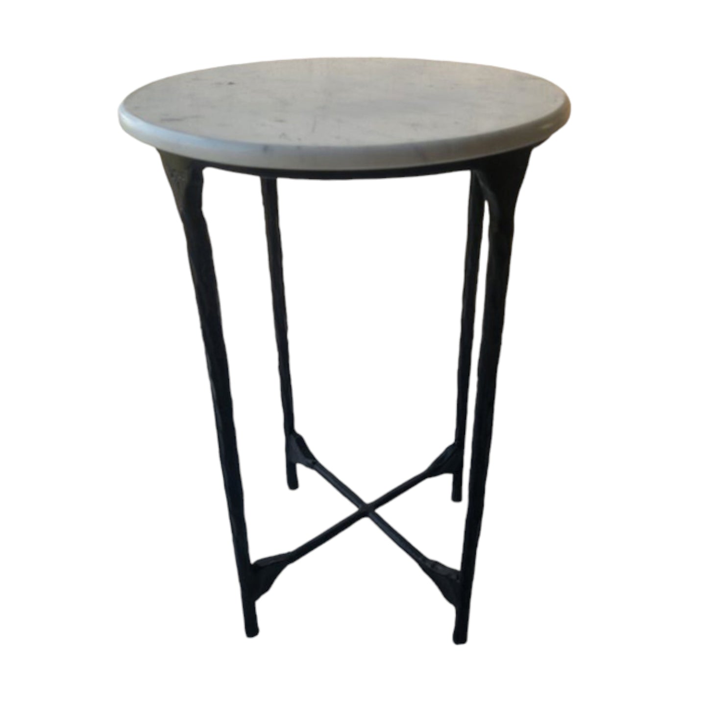 23" Marble Top Round Accent Table, Black