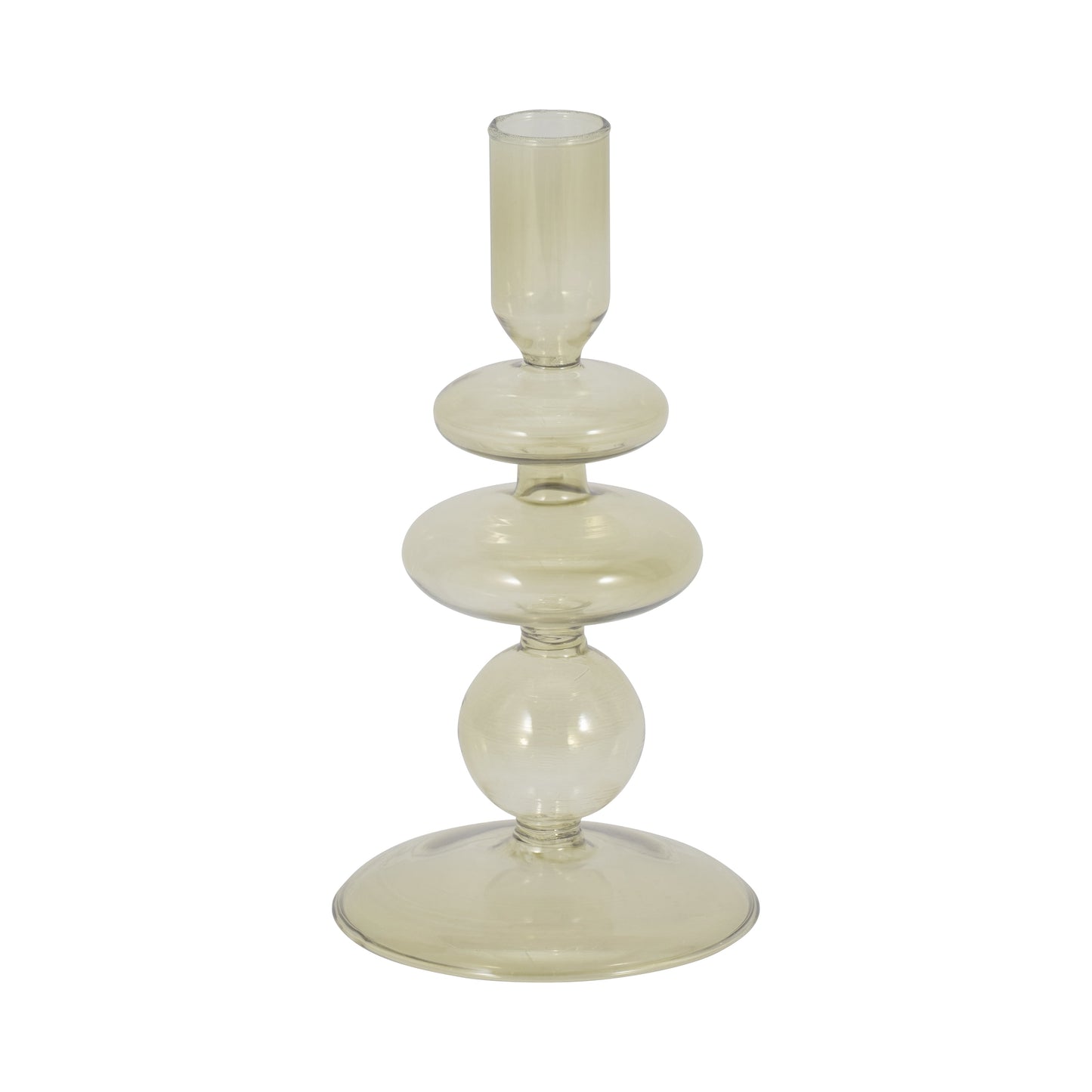 7" Vintage Glass Taper Candle Holder, Green