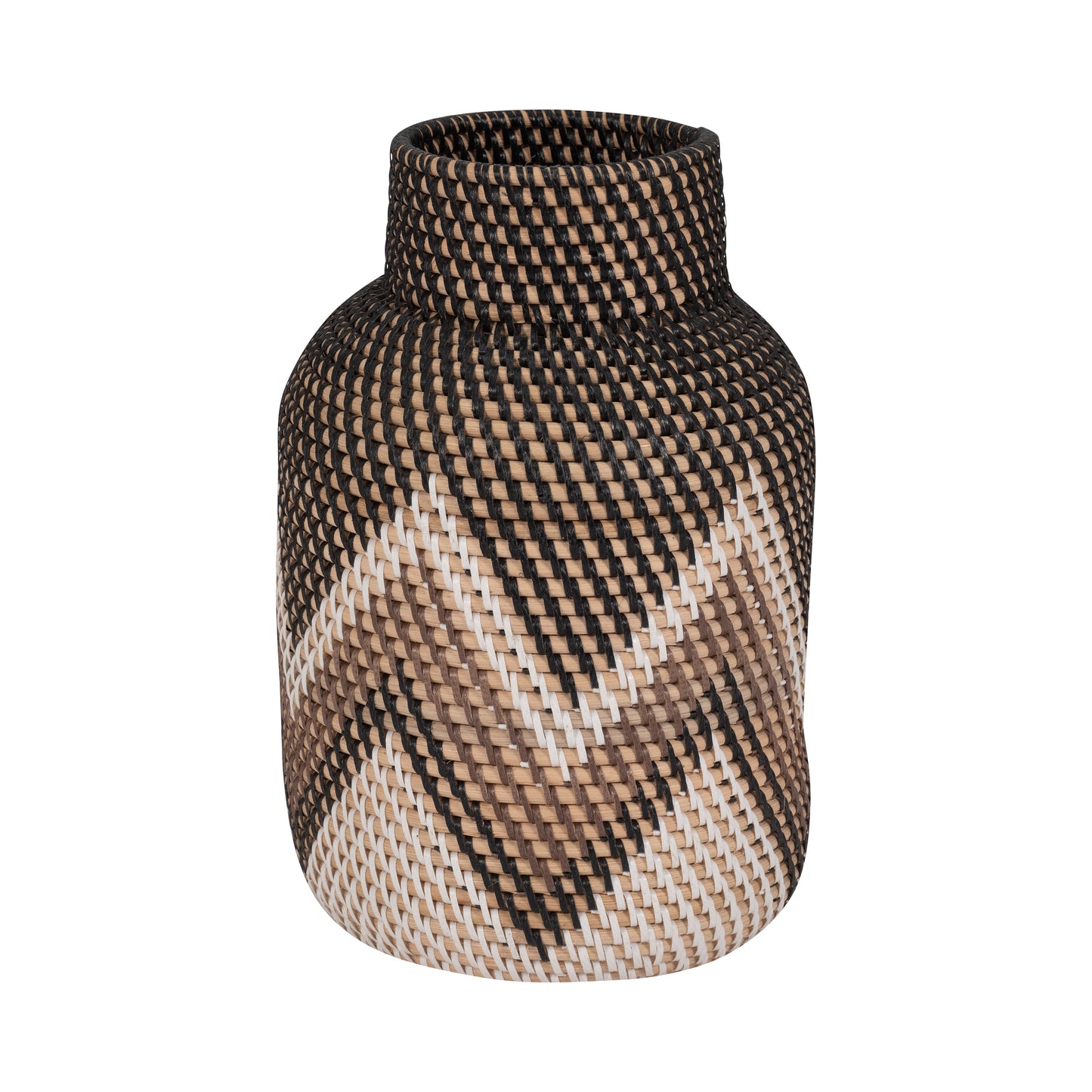 Rattan, 13"h Woven Chevron Vase, Multi