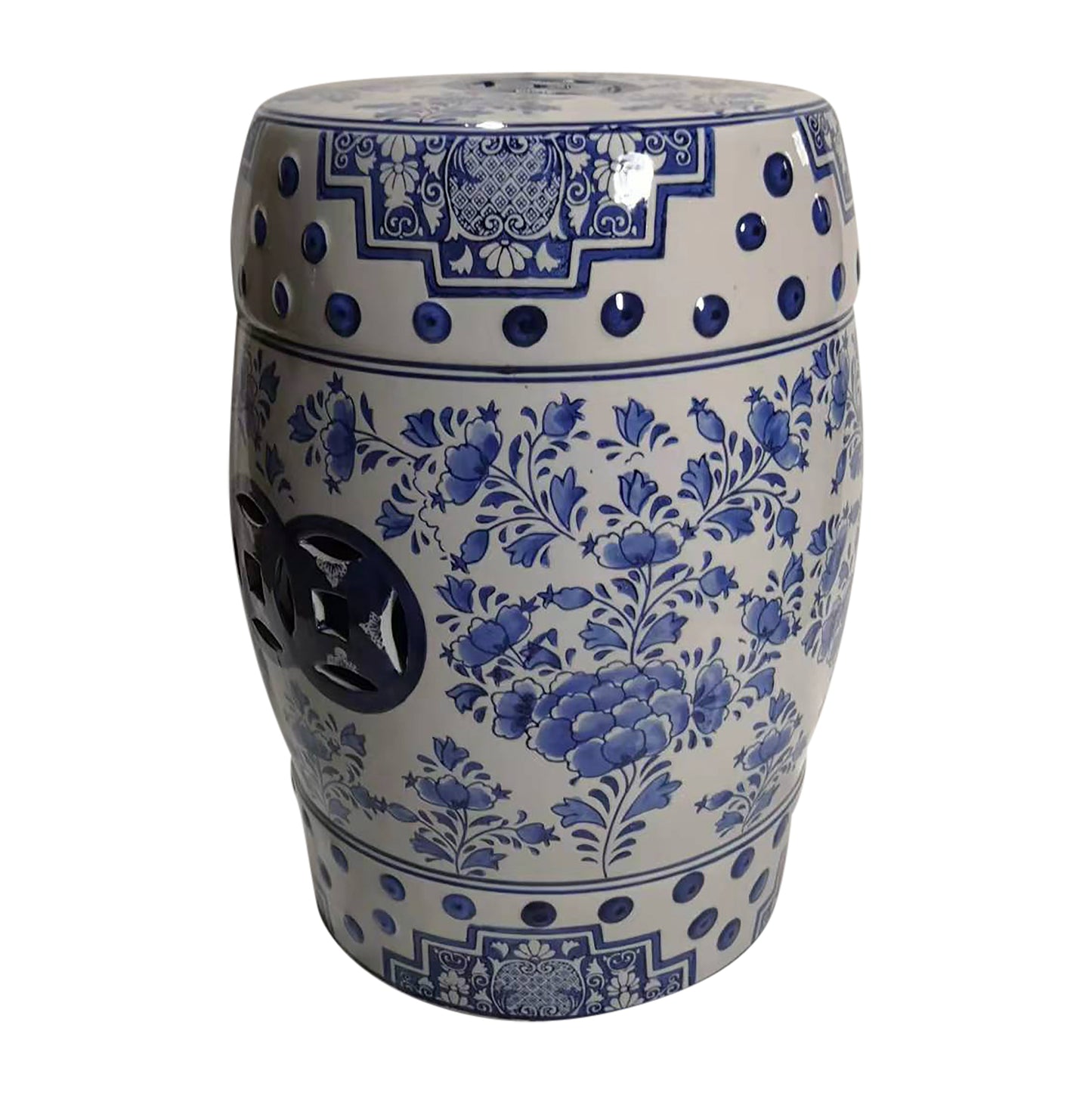 Cer, 18" Chinoiserie Stool, Blue/white