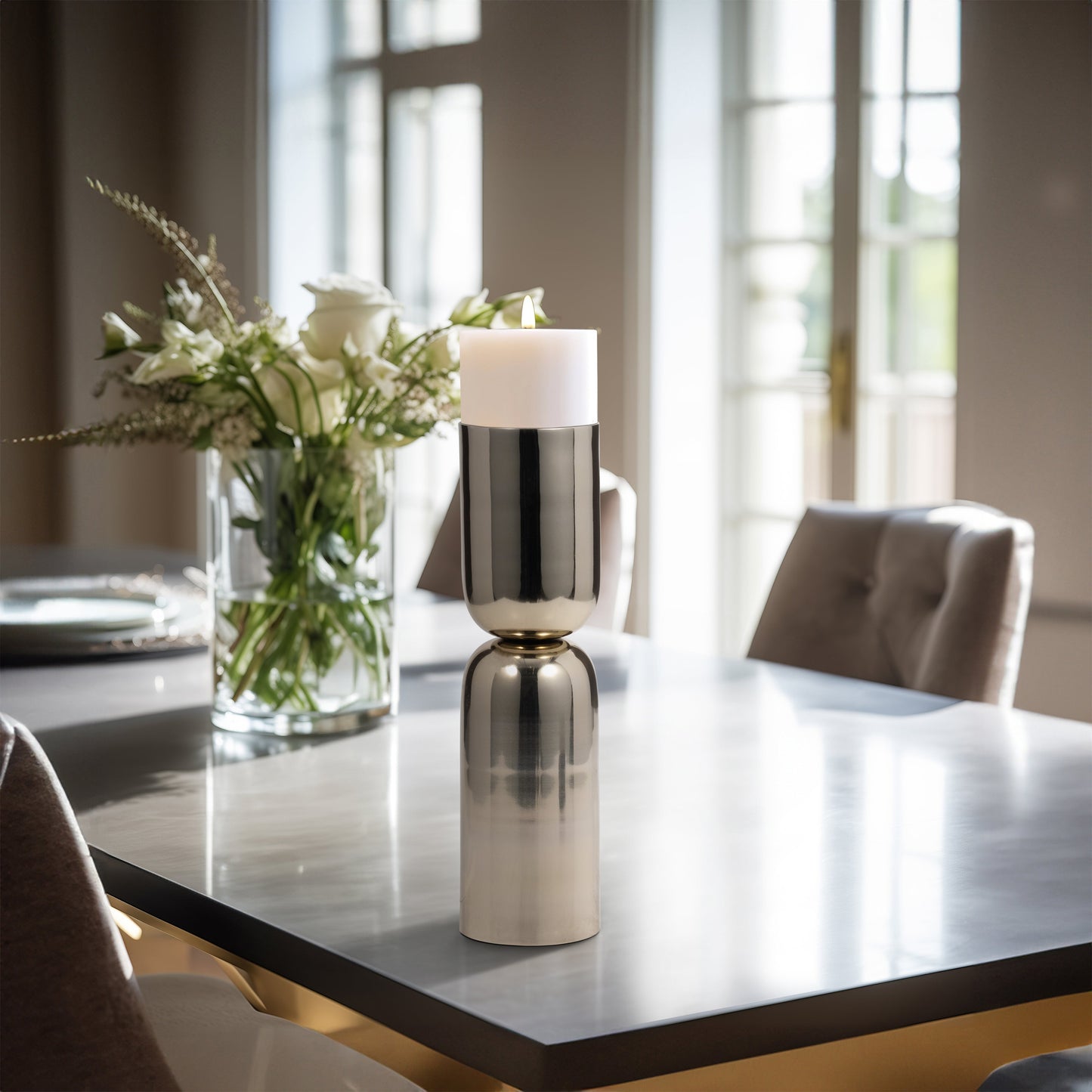 Metal, 12" Round Pillar Candleholder, Gold