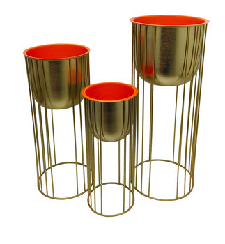Metal, S/3 16/20/24" Raised Planters, Gold