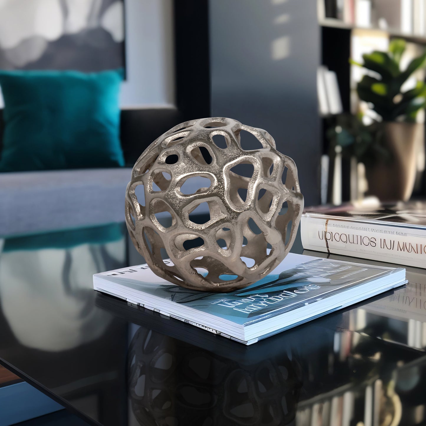 Metal, 6" Cut-out Orb, Silver