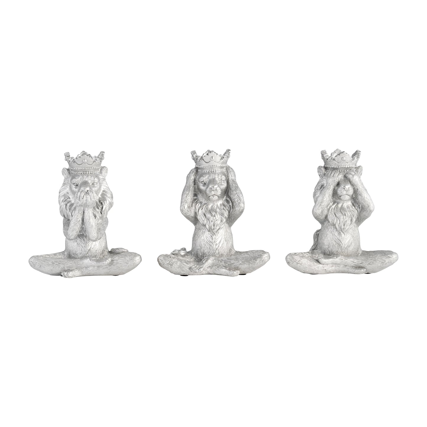 Resin, S/3 6", Yoga Lion Set, Silver