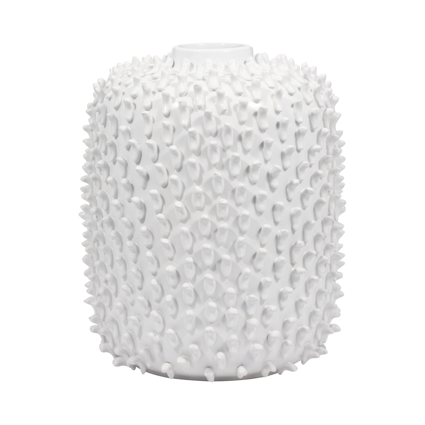 Stoneware, 13" Hand Made Dot Vase, White