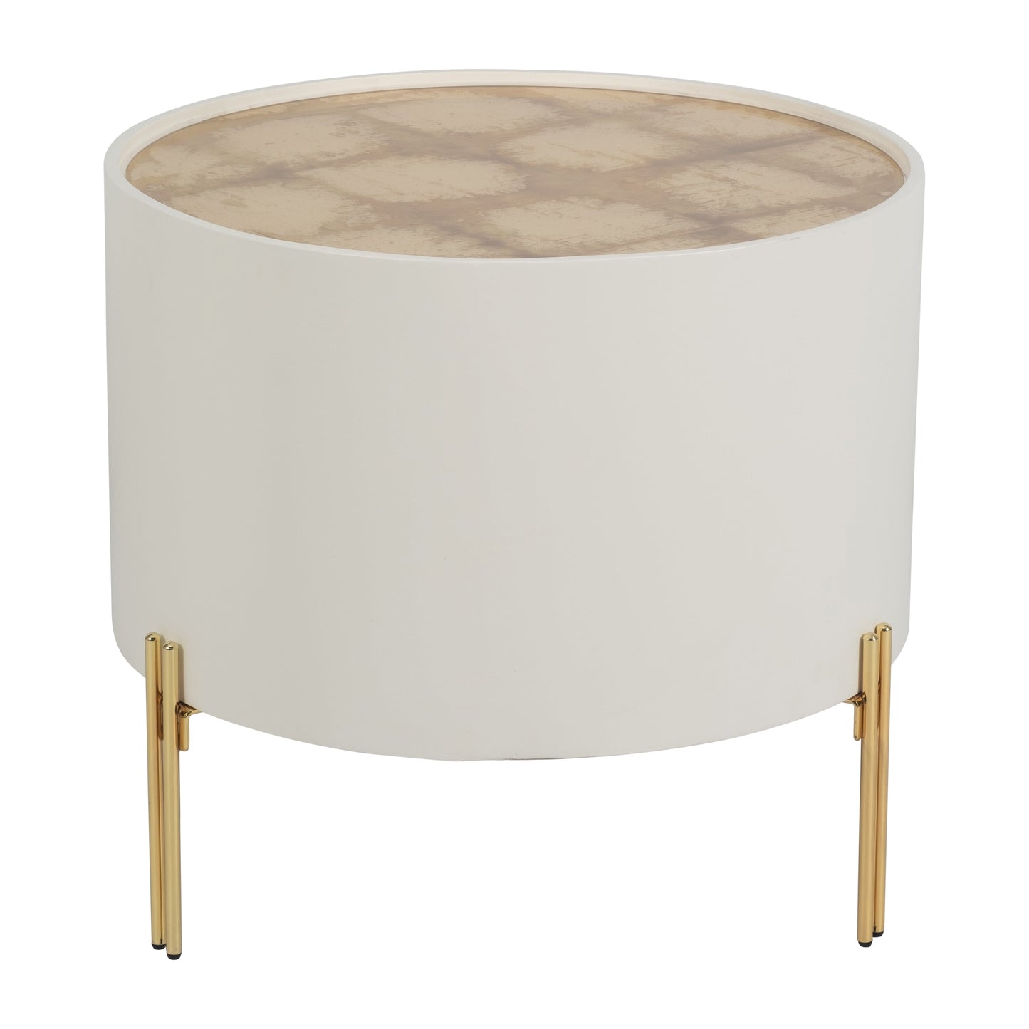 Wood,24" Gold Leaf Top Side Table, Wht/gld