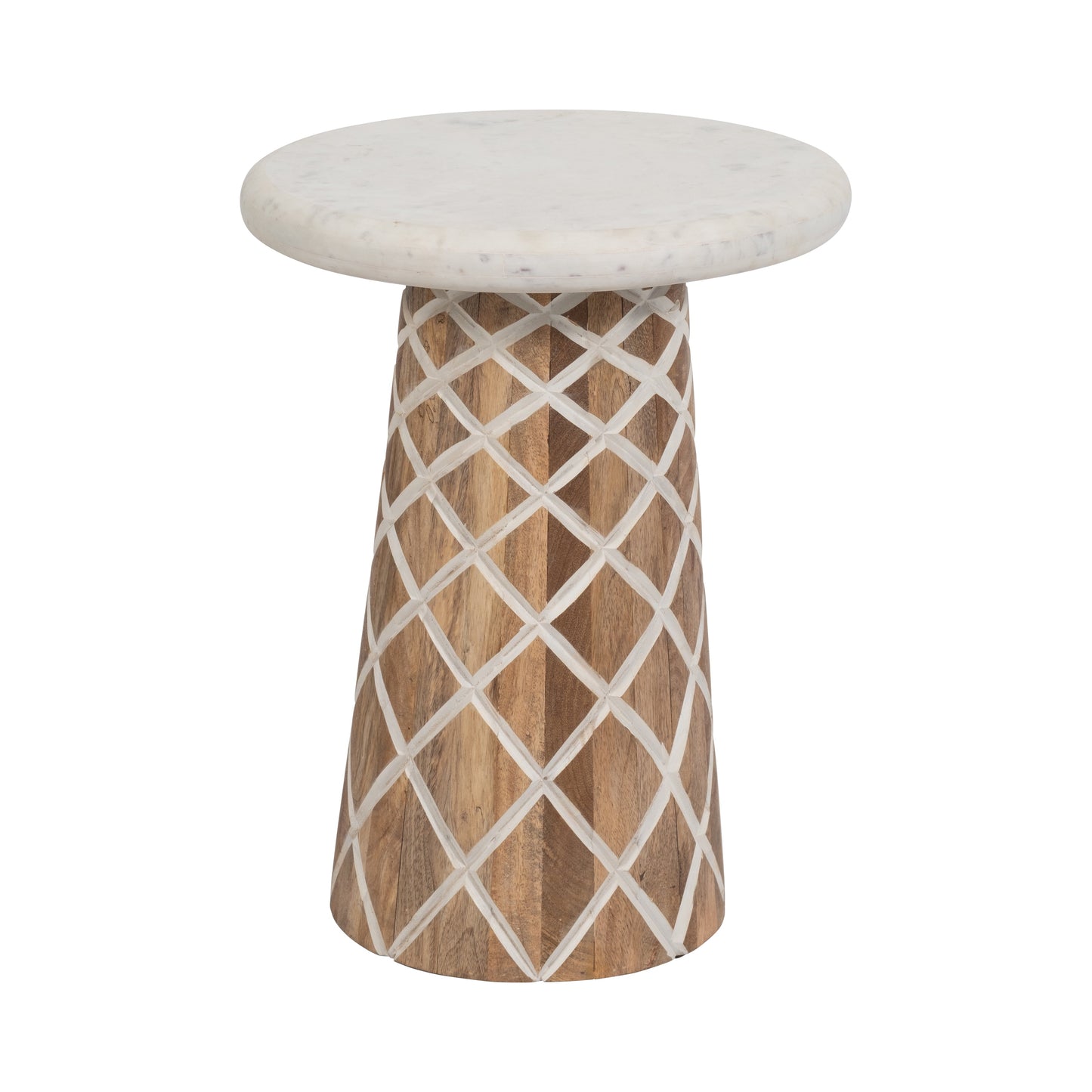 24"diamond Carved Wood Marble Top,natural/whtwash