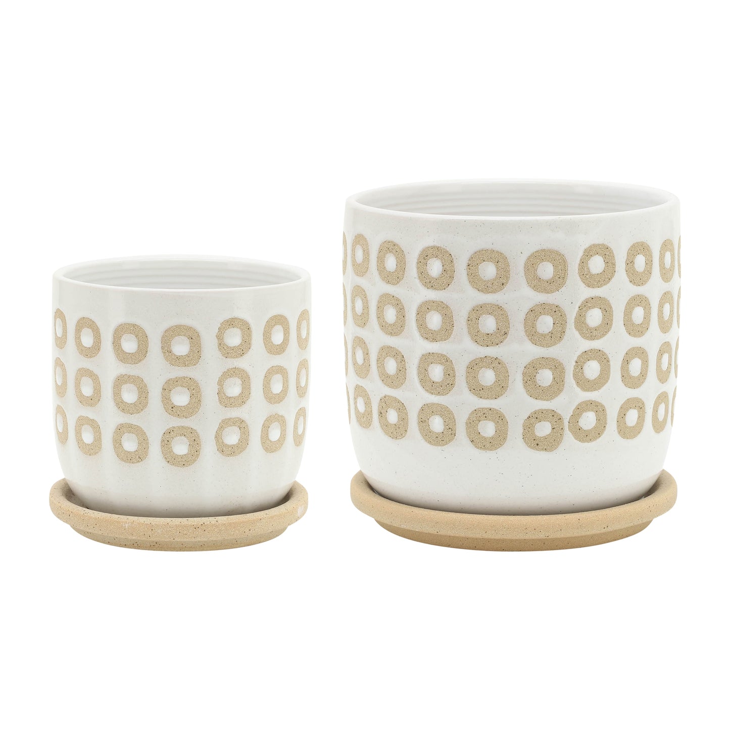 S/2 5/6" Circles Planter W/ Saucer, White