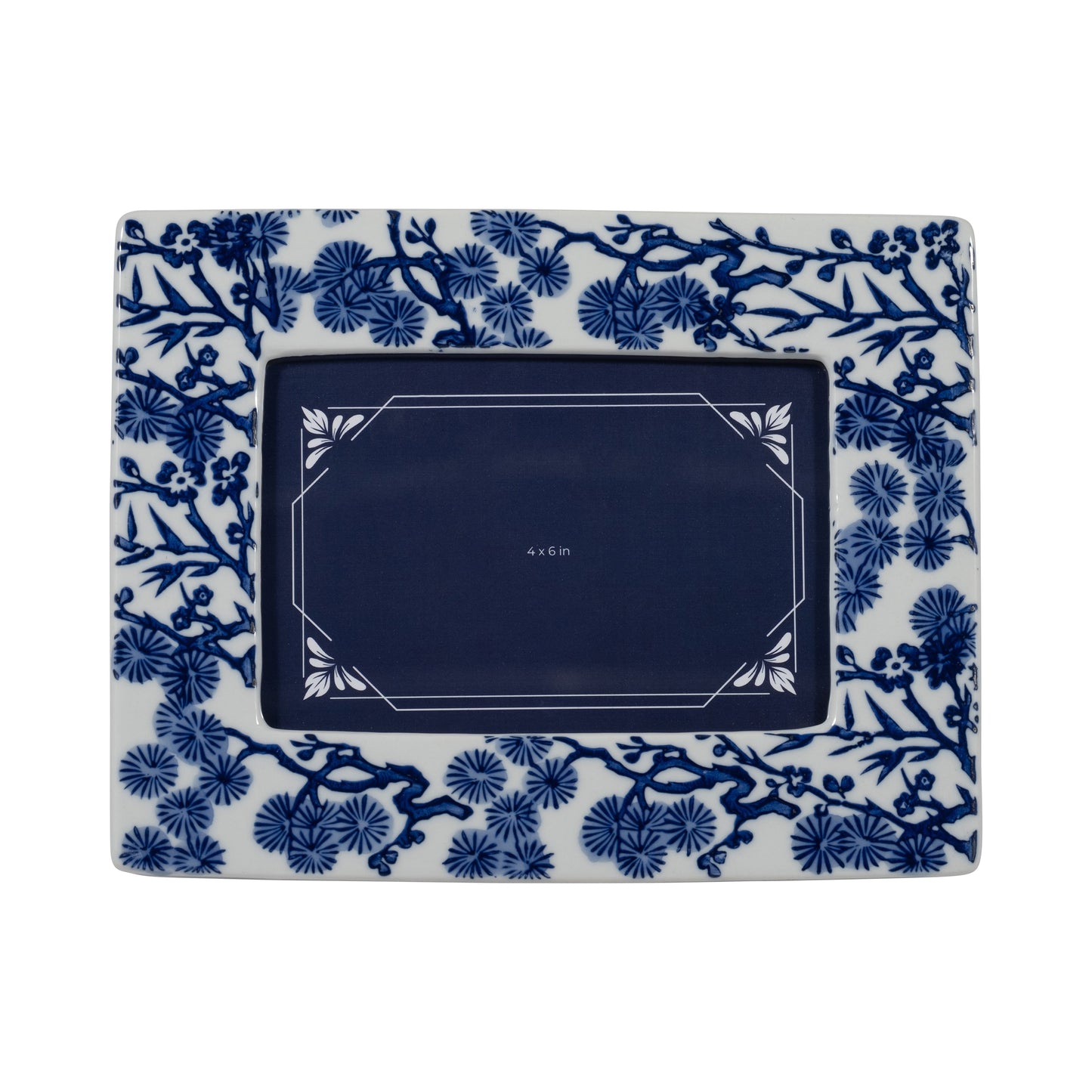 Cer, 4x6 Hibiscus Chinoiserie Photo Frame, Blue/wh