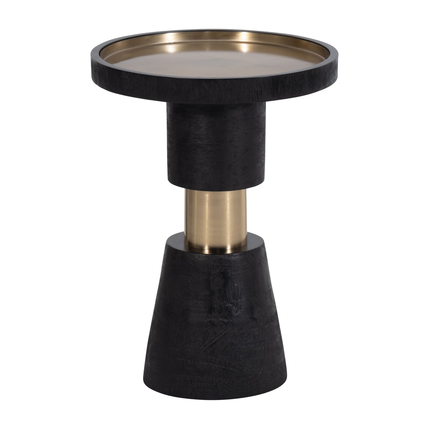 21" Wood, Metal Top Side Table, Black & Gold