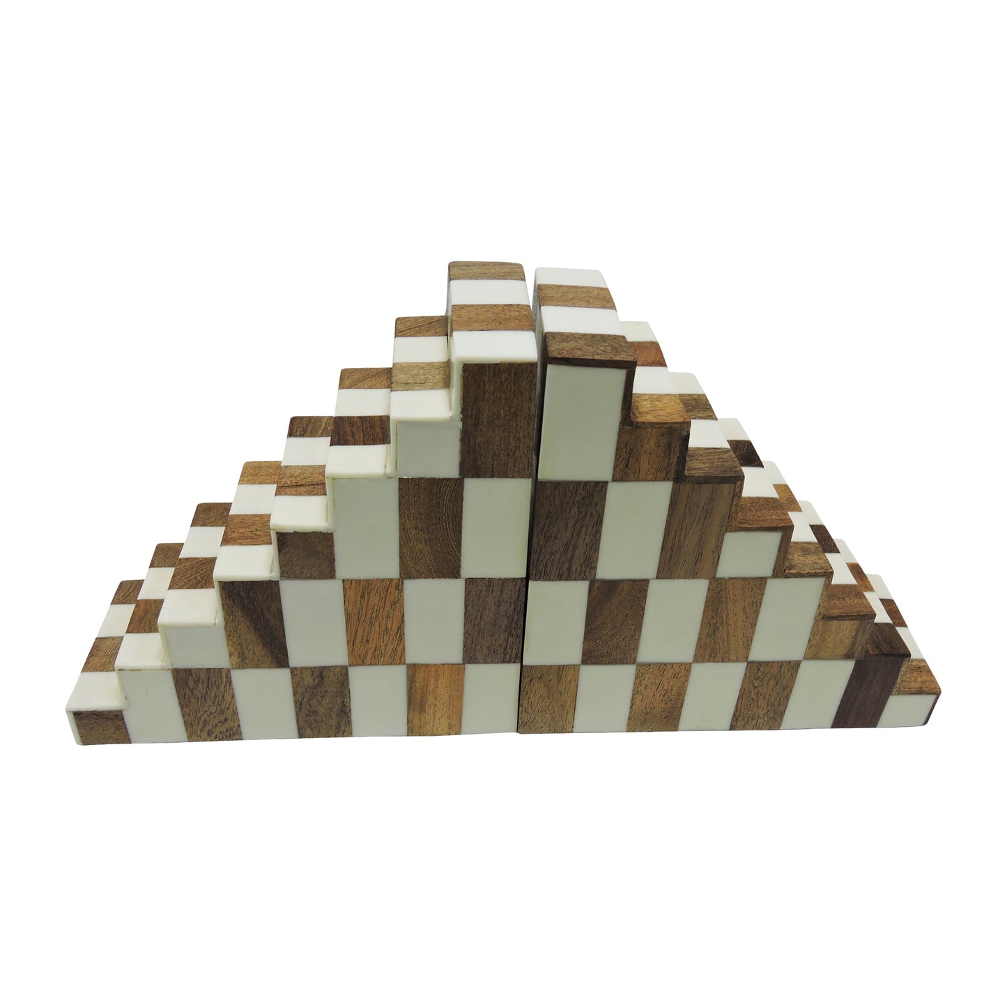 Resin, S/2 6" Steps Bookends, Ivory/natural