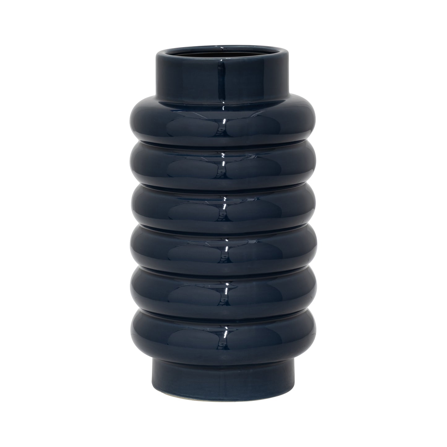 Cer, 12" Ribbed Vase, Navy