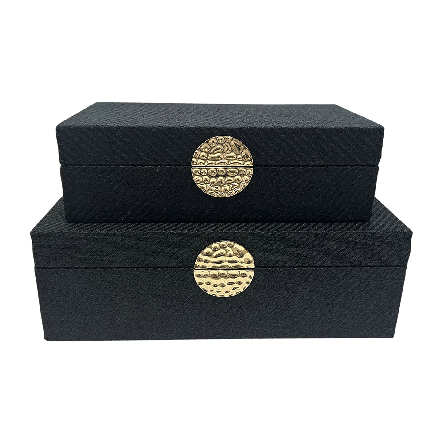S/2 10/12" Velveteen Box W/ Medallion, Black/gold