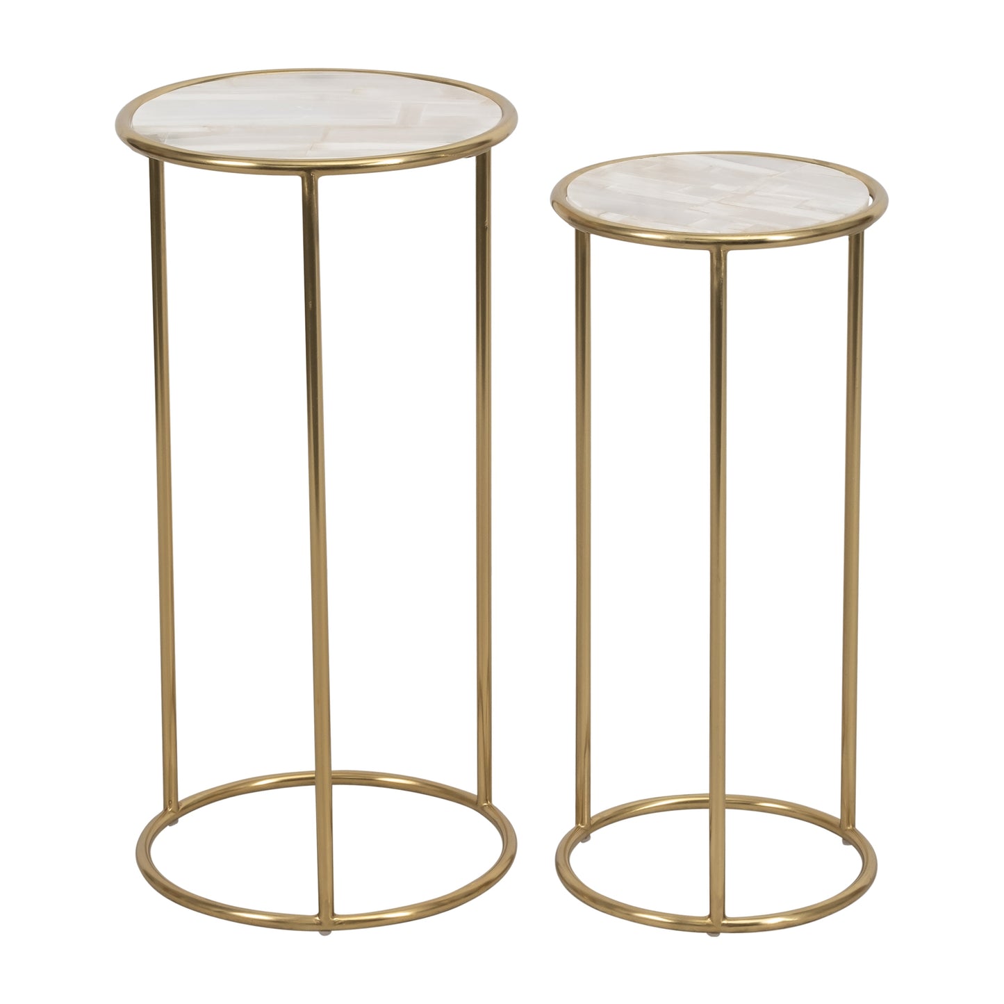 S/2 22/24" Selenite Accent Tables, White/gold