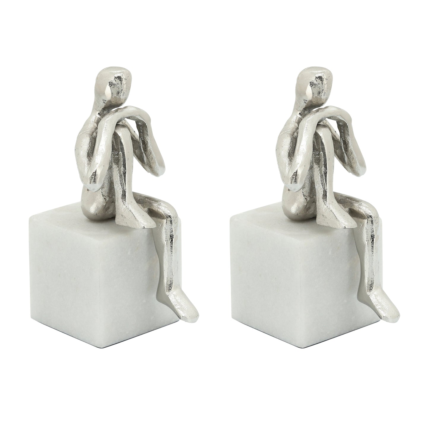 Metal/marble S/2 Sitting Leg Up Bookends, Silver