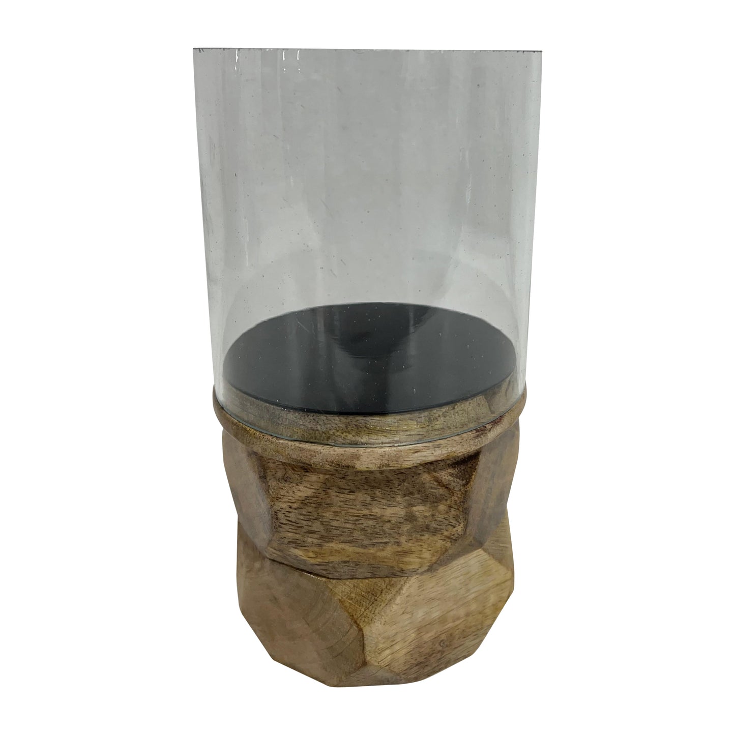 Wood, 8" Stacked Hexagon Pillar Hurricane, Natural