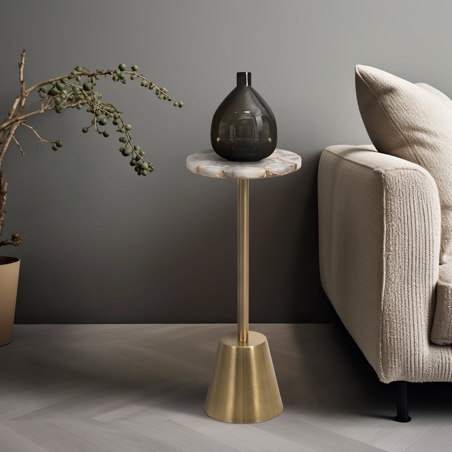 24" Agate Top Polished Edge Accent Table, Gold