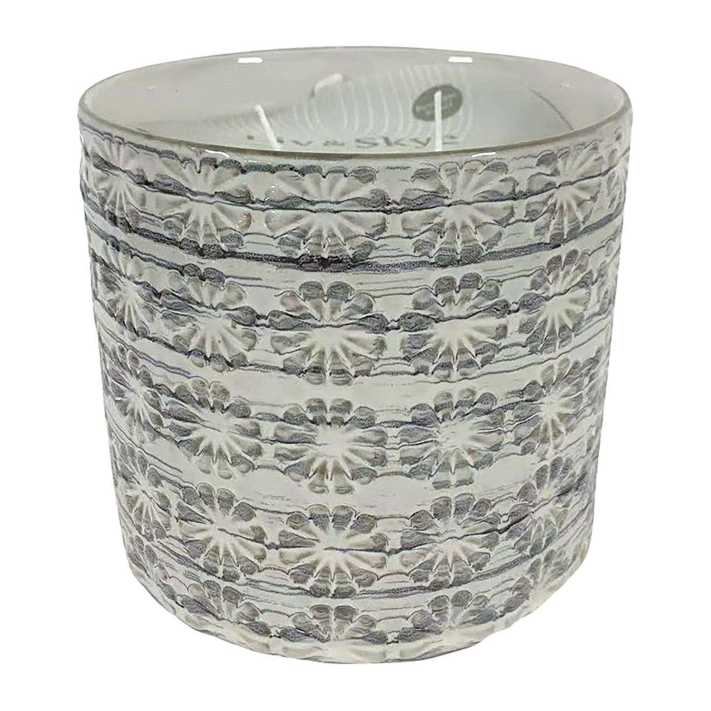 7" 25oz Flower Citro Candle, White/grey