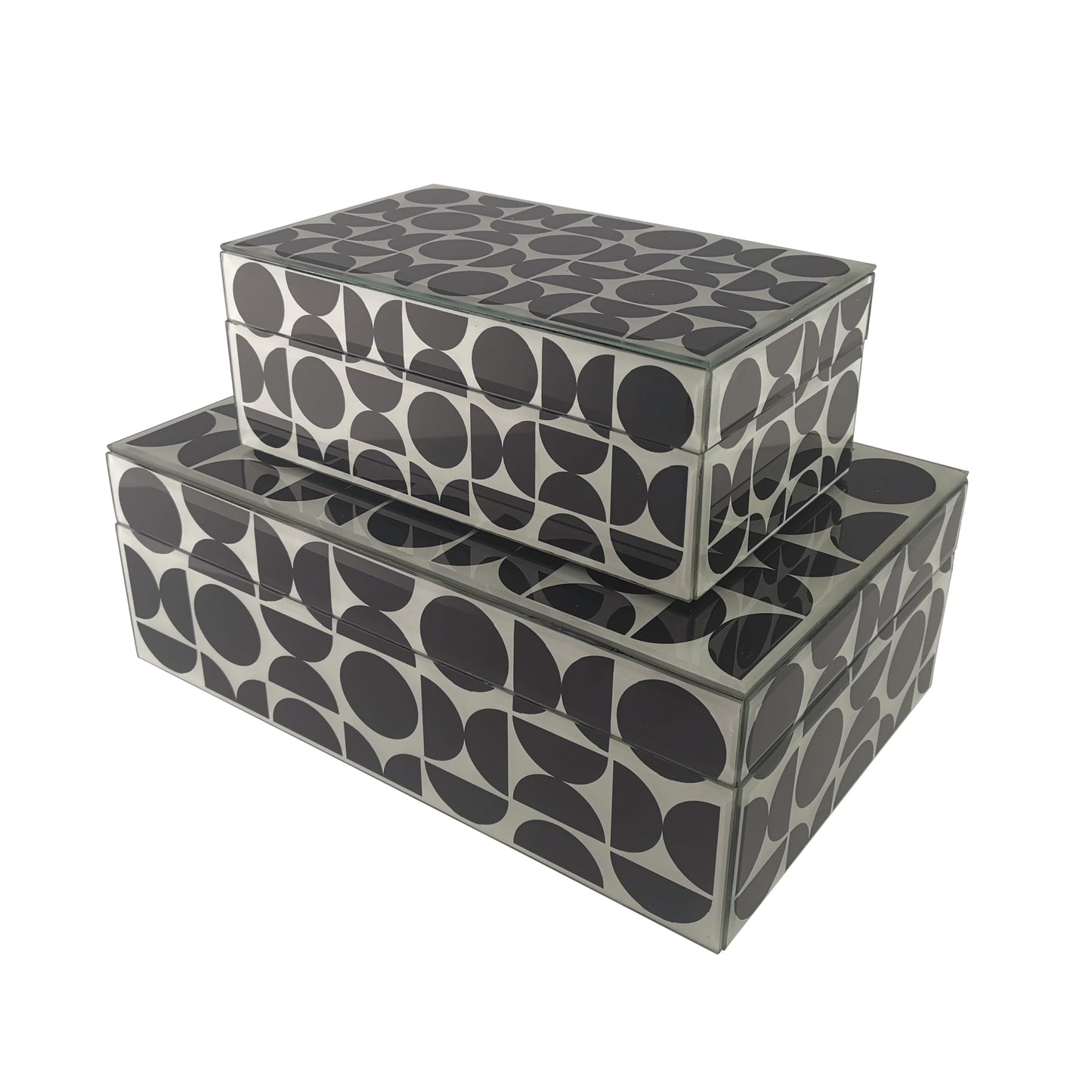 Glass, S/2 8/11" Modern Print Boxes, Black/white