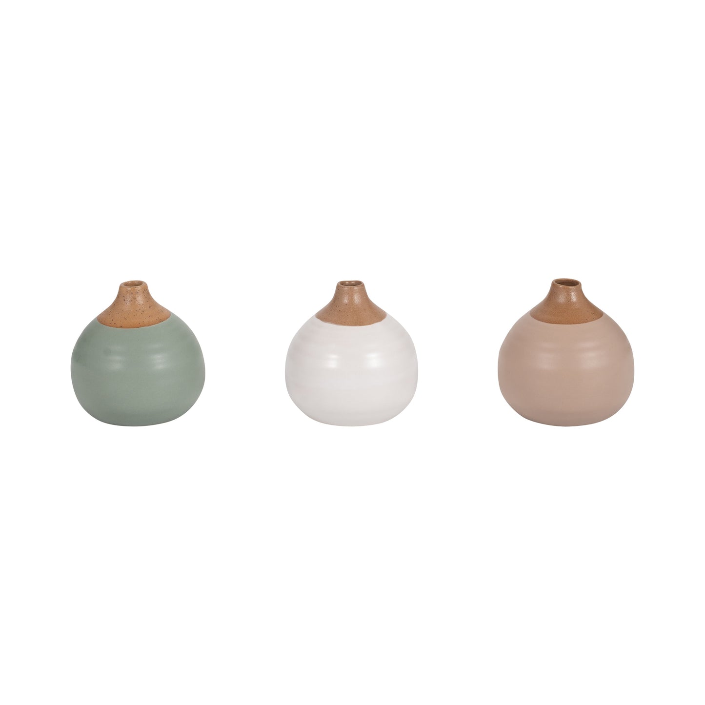 S/3 Matte Bud Vases, Creme/drk Sage/cotton White