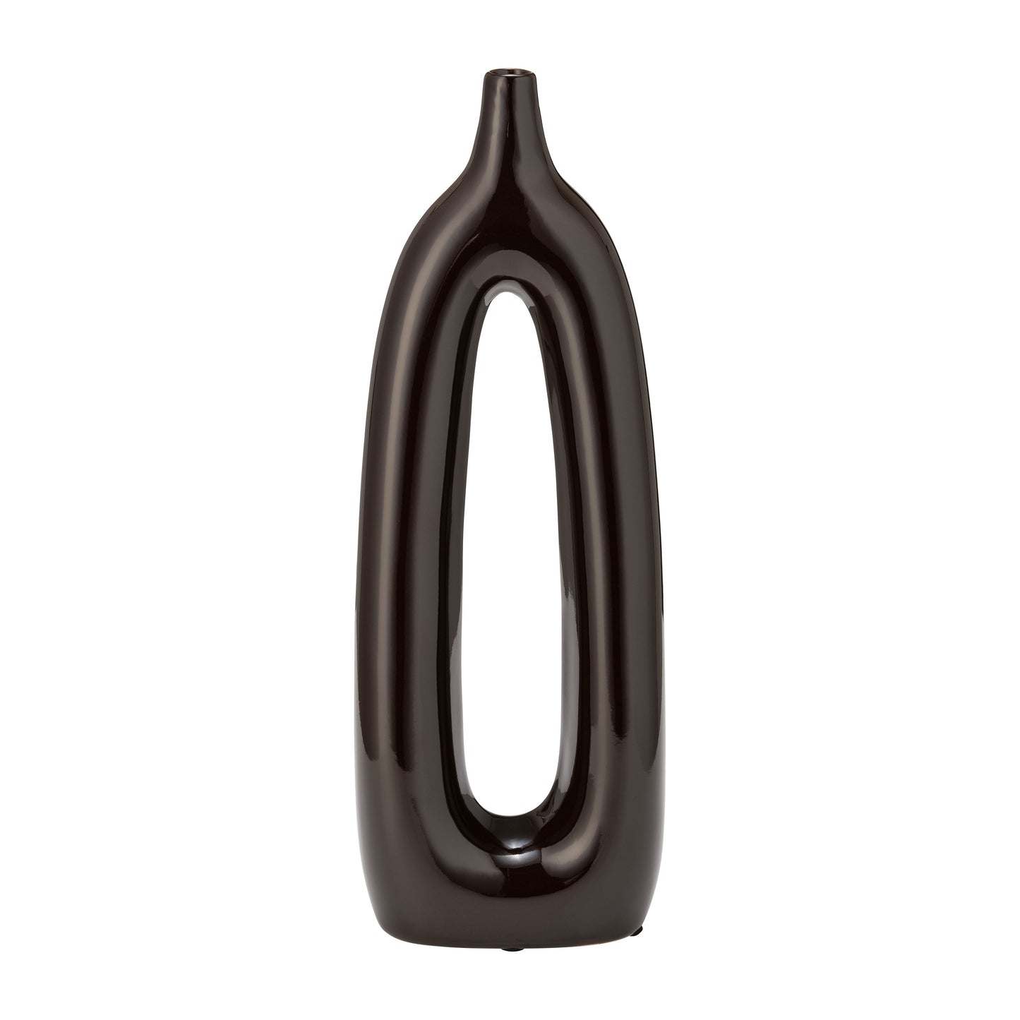 Cer, 14"h Open Cut-out Vase, Drk Brown