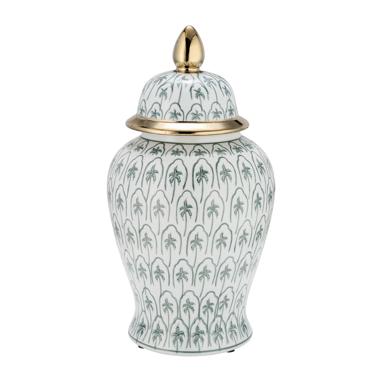 Cer, 18"h Temple Jar, Green/gold