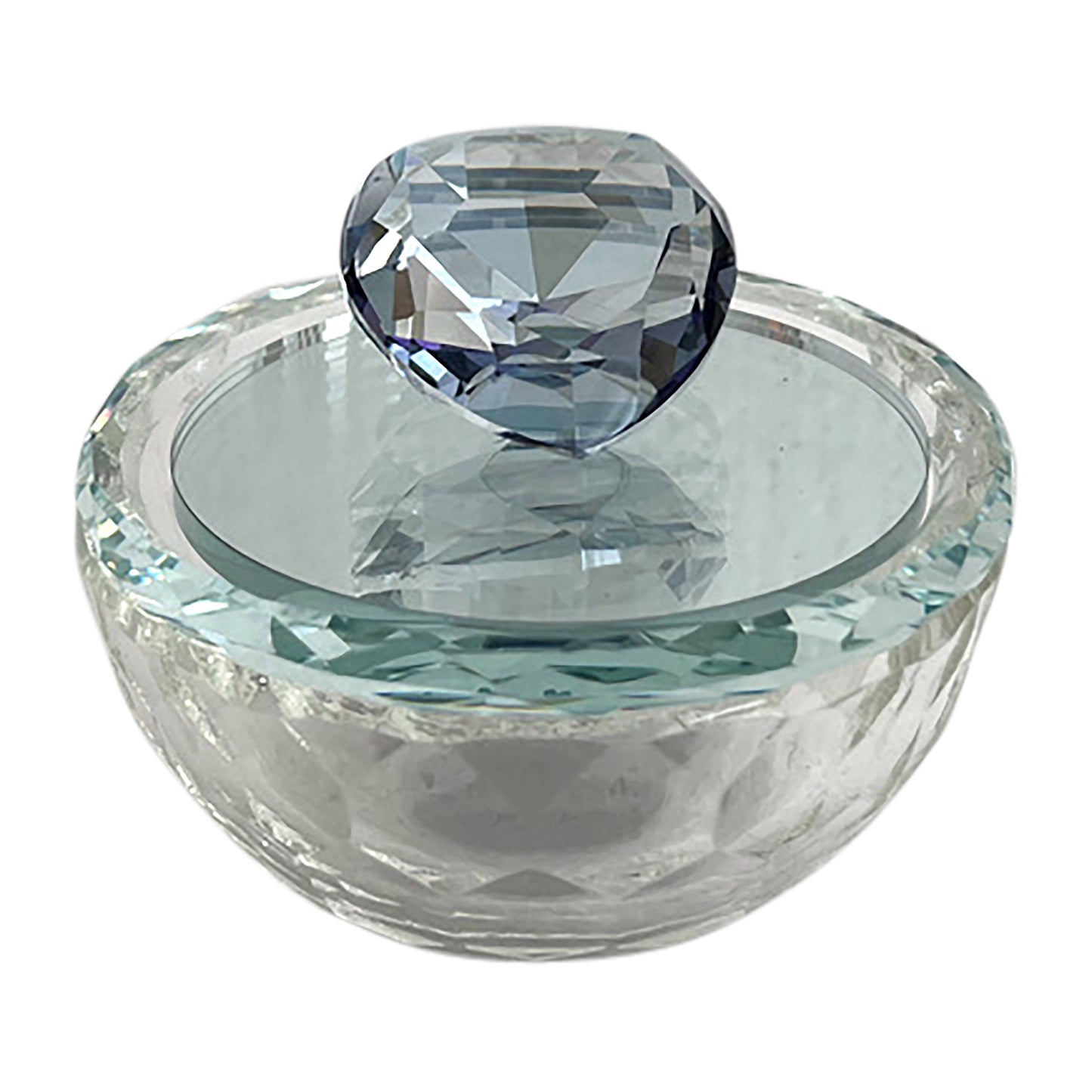 Glass, 4"d Trinket Box W/ Heart, Blue