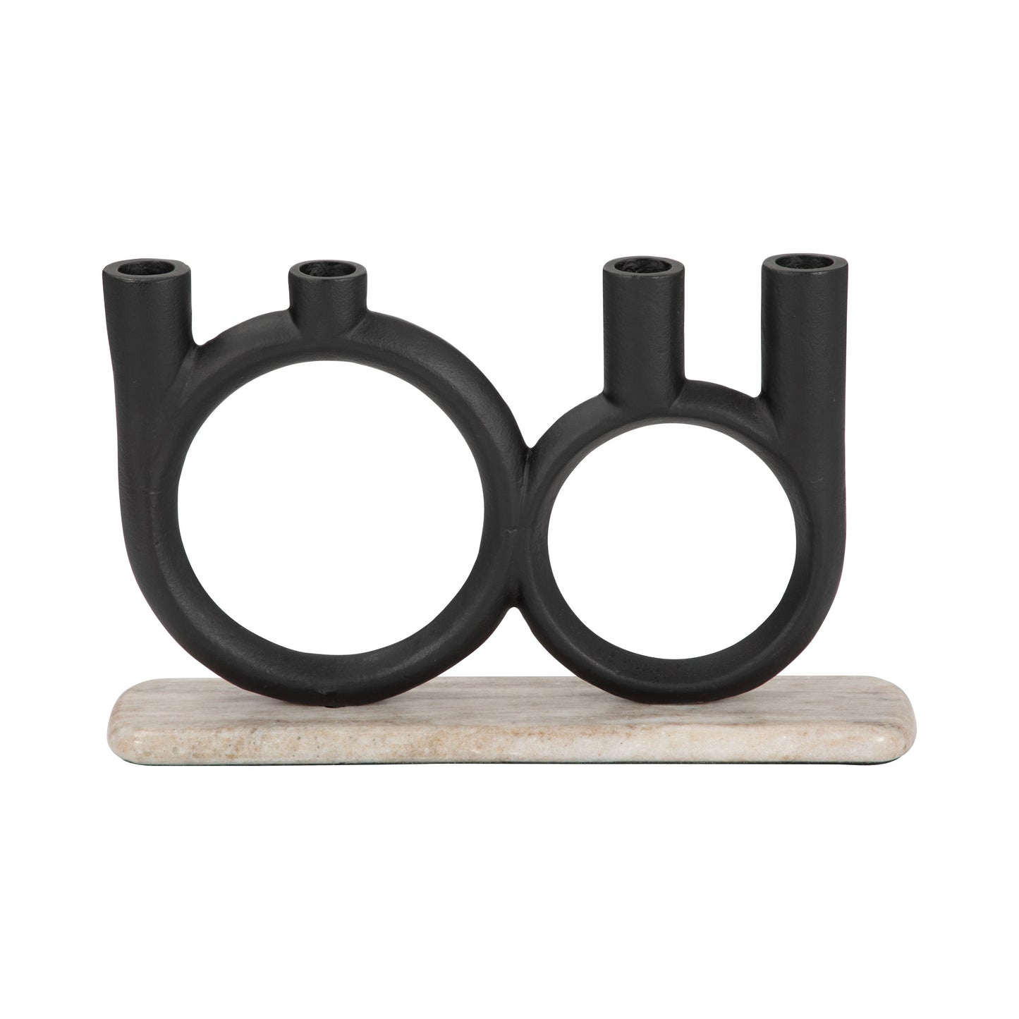 Metal, 13" 4-taper Candleholder On Marble Base, Bl