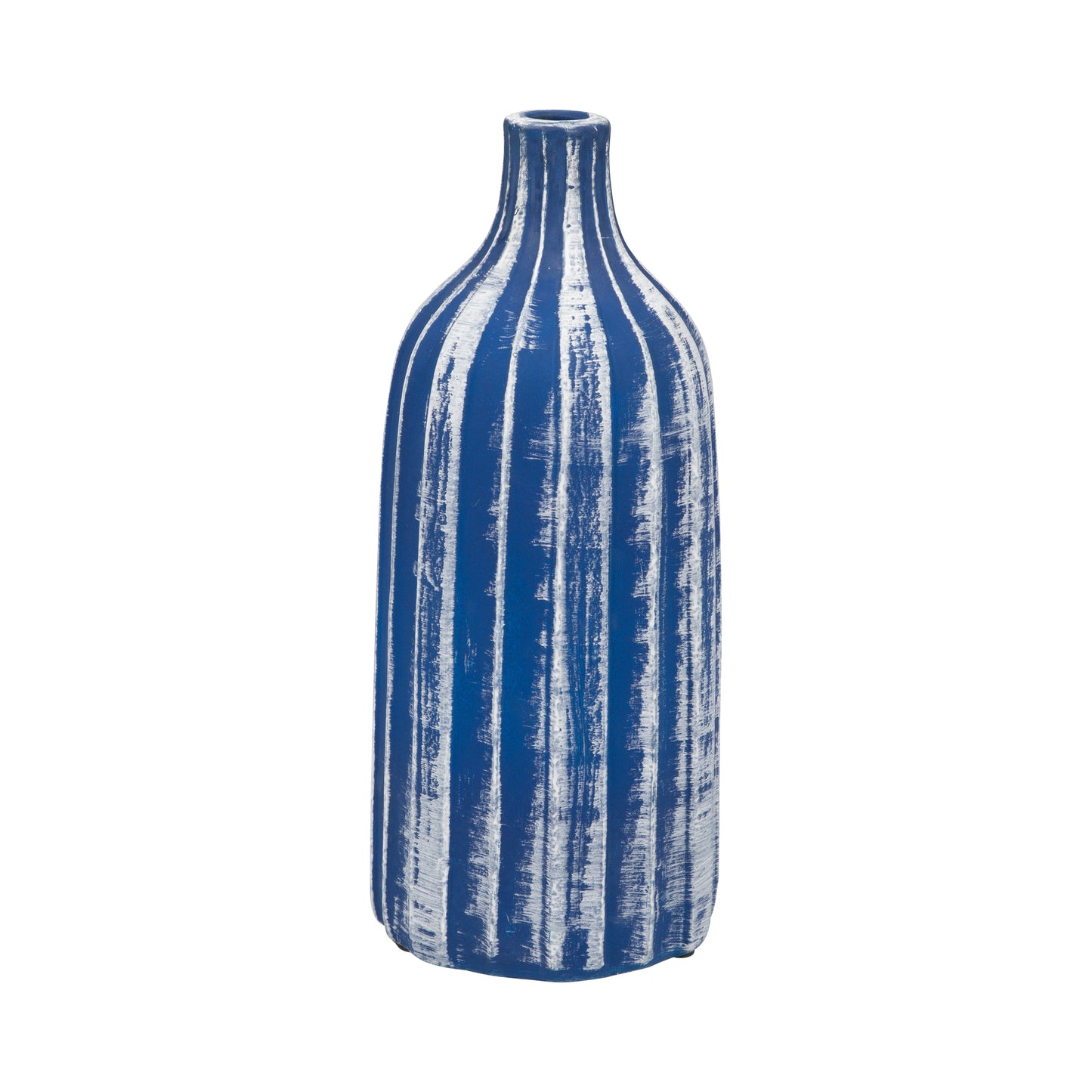 Clay, 16" Flat Ribbed Bottle Vase, Blue/white