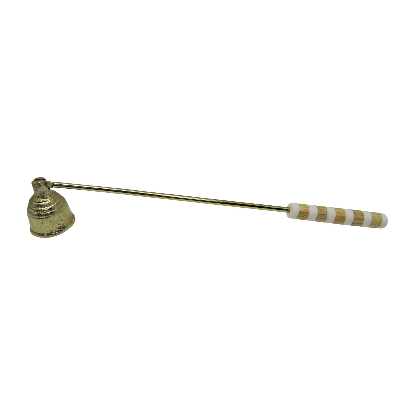 Metal, 13" Striped Candle Snuffer, White/gold