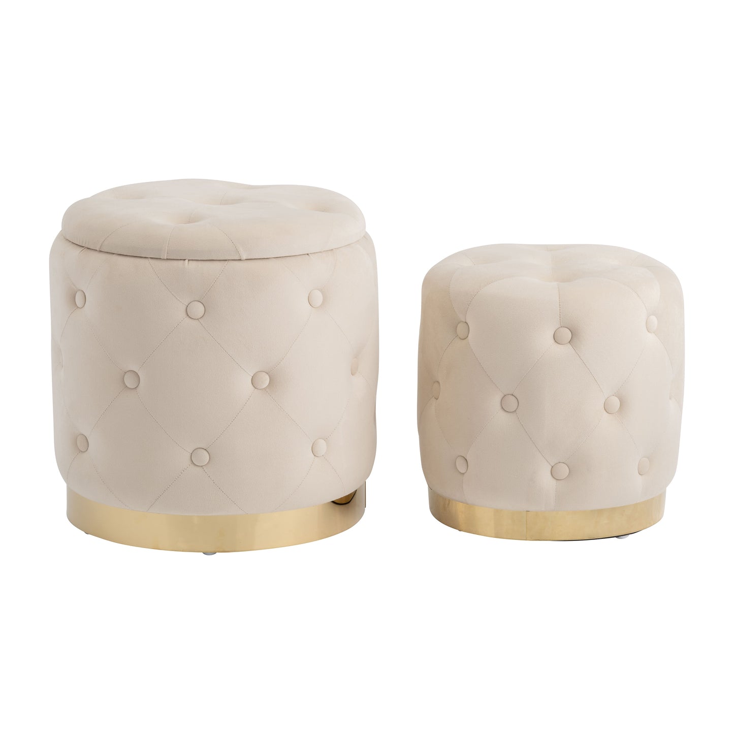 S/2 14/18" Tufted Storage Ottoman, Cream