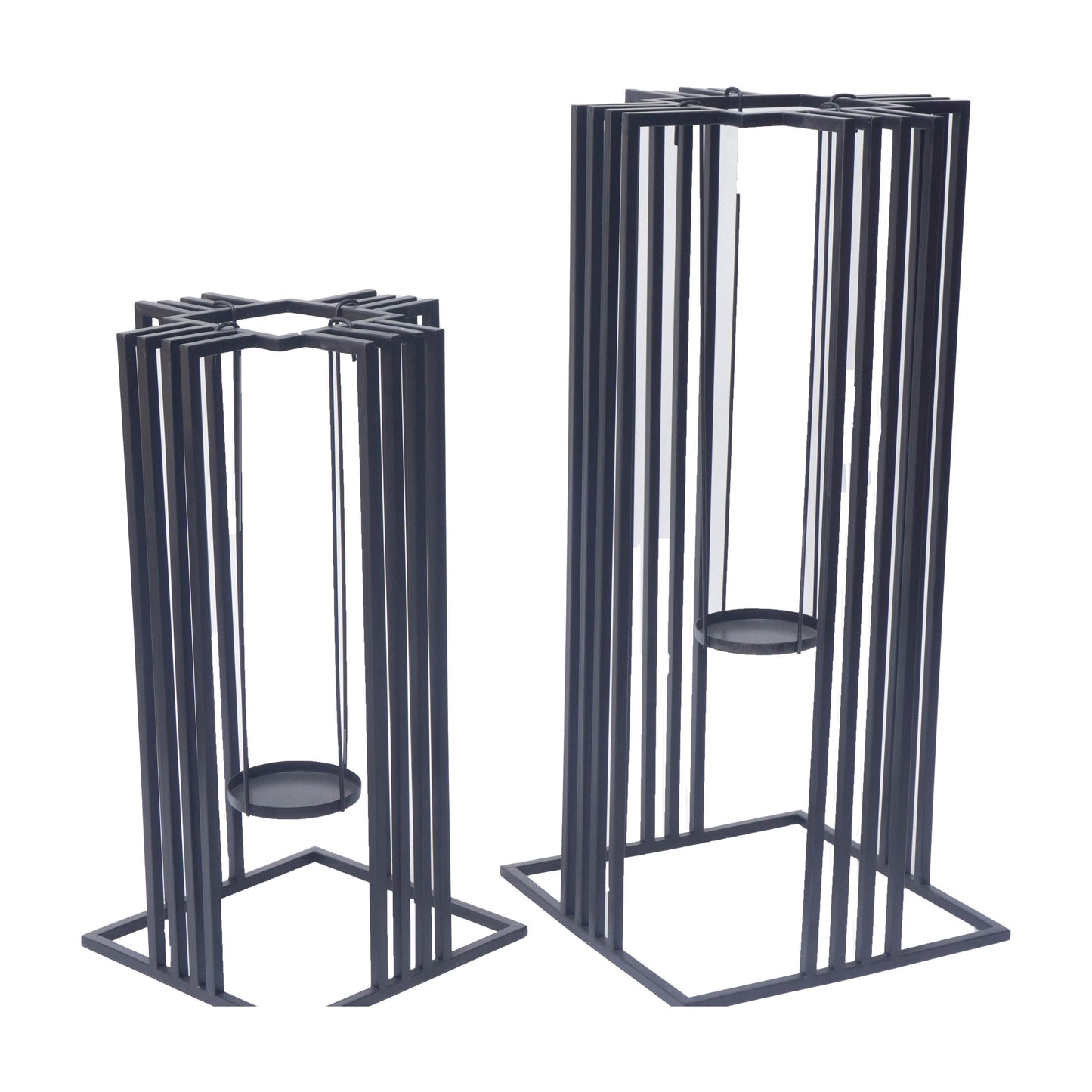 Metal, S/2 20/26"h Open Lanterns, Black