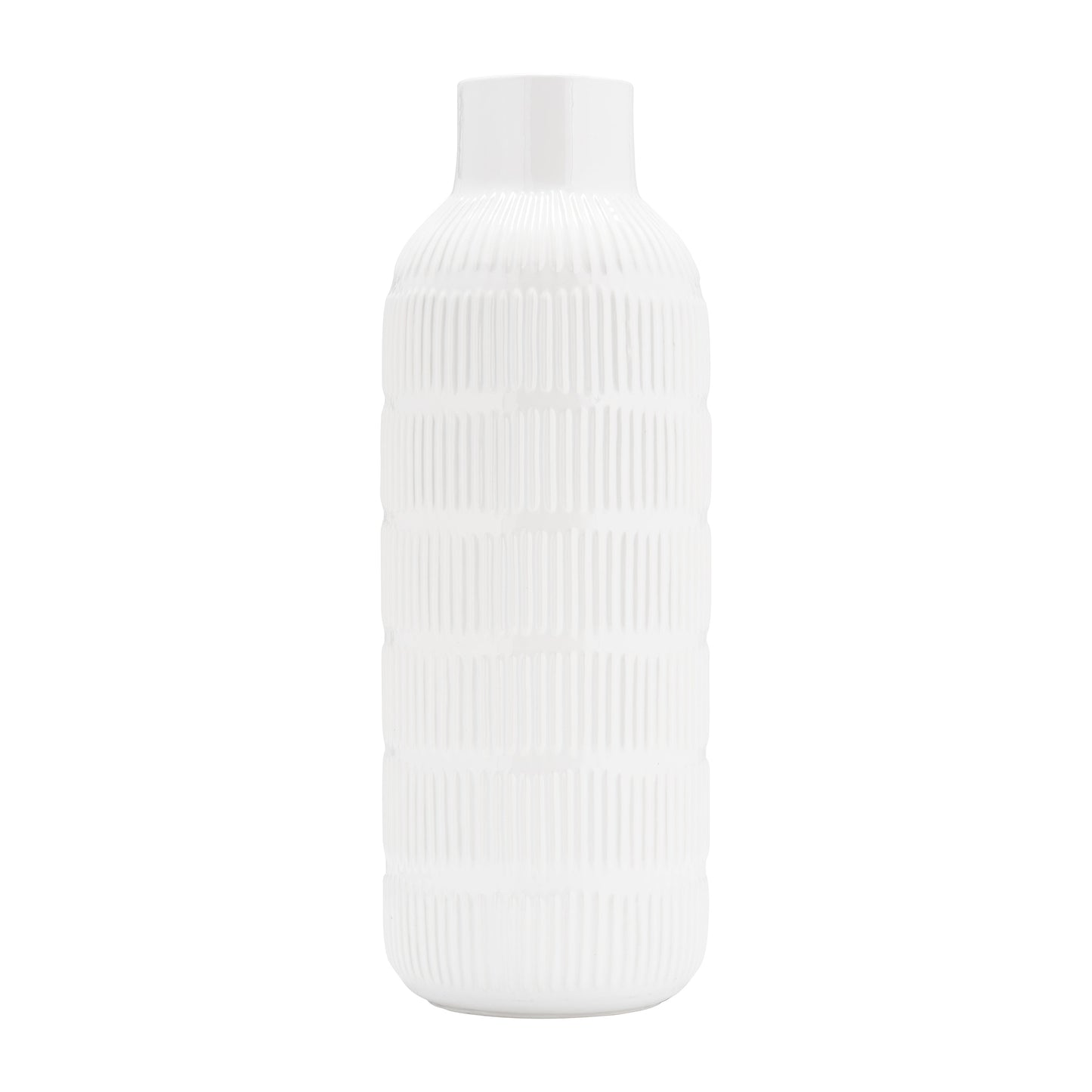 Cer,21",pearl Stripe Vase,white