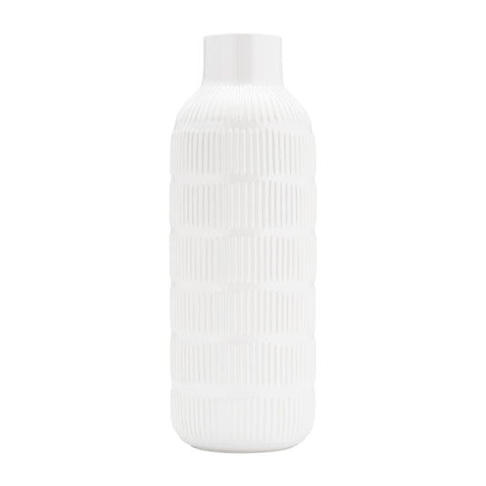 Cer,21",pearl Stripe Vase,white