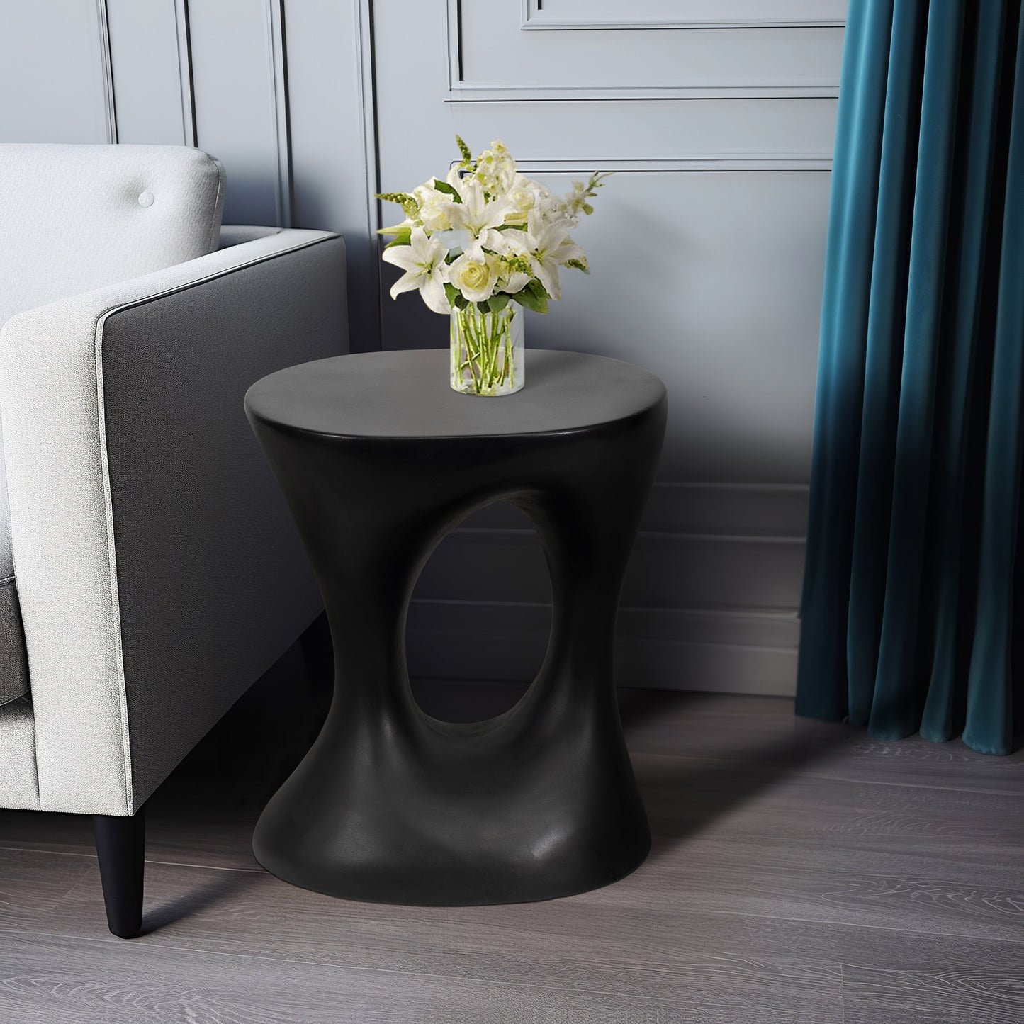 Concrete, 18" Open Cut-out Accent Table, Black