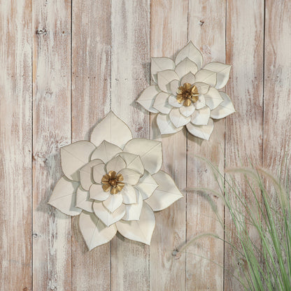 Metal 19" Lotus Wall Deco, White/gold