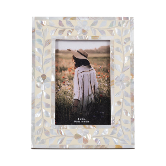 4x6 Mother Of Pearl Inlay Vine Photo Frame, Ivory