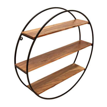 Round 31.5" Wood/metal Wall Shelf, Brown