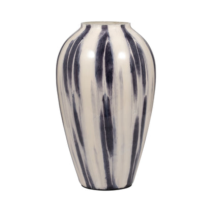 Glass, 17" Striped Vase, Black/white