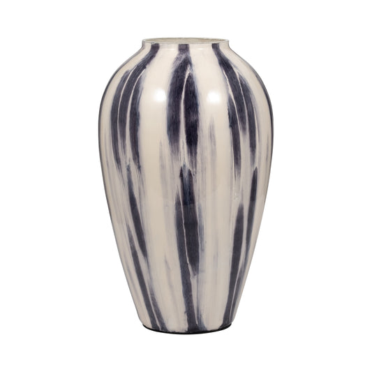 Glass, 17" Striped Vase, Black/white