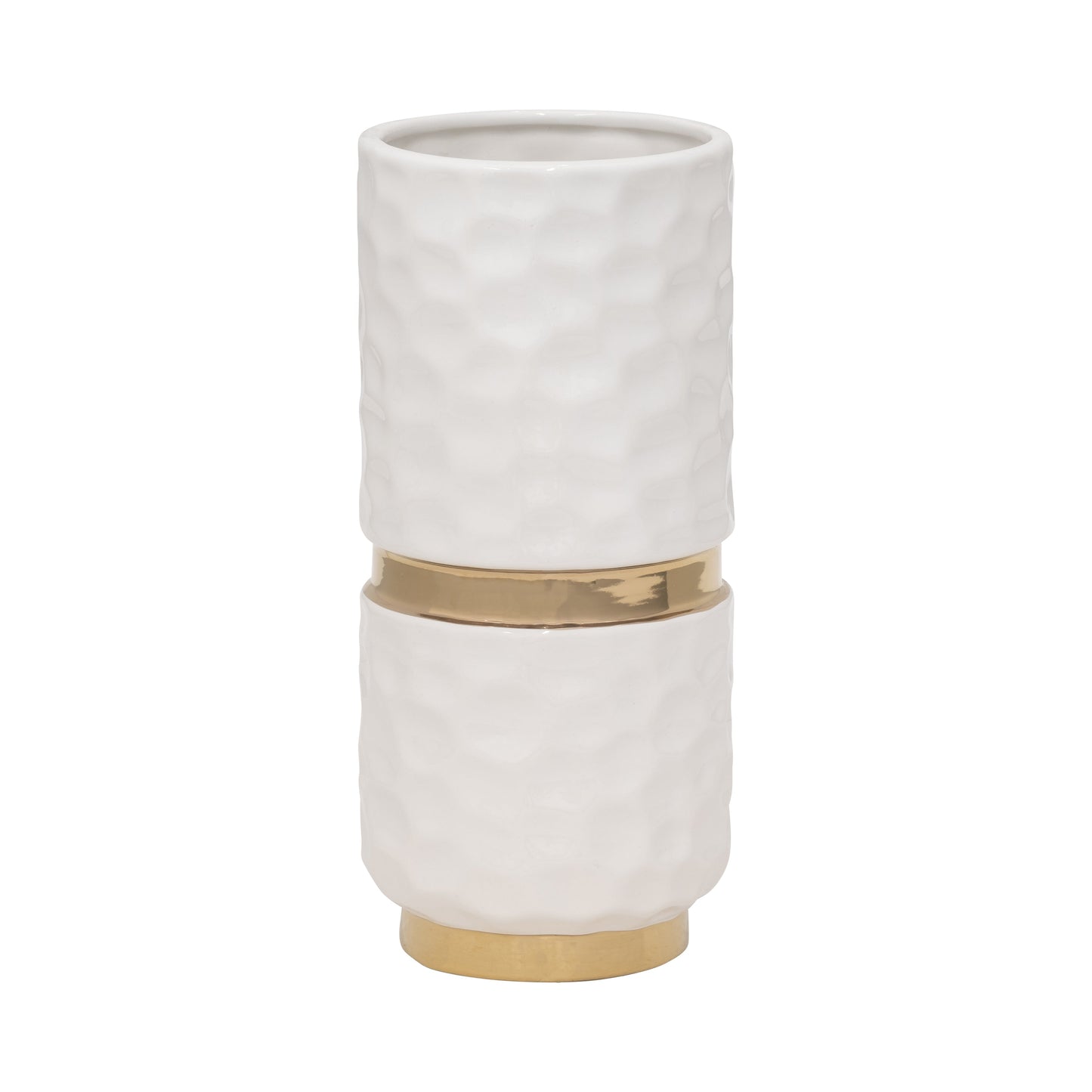 5x10"h Belted Vase, White/gold