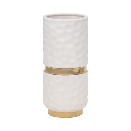 5x10"h Belted Vase, White/gold