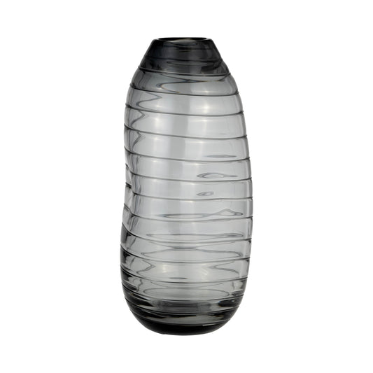 Glass, 12"h Pinched Vase, Smoke