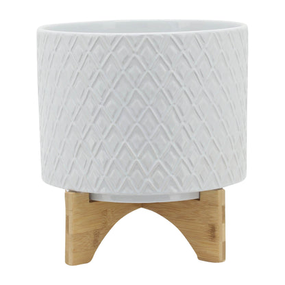 10" Diamond Planter W/ Stand, White